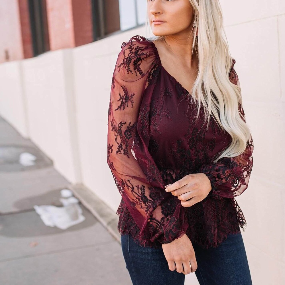Elegant Lace Burgundy Blouse